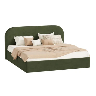 BF-B-CENA-K-VV-GN-AB Oikiture Bed Frame King Size Gas Lift Base with Storage Velvet Rounded Corner