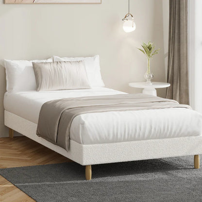 BF-B-COMO-S-SP-WH Oikiture Bed Frame Single Size Bed Base White Boucle