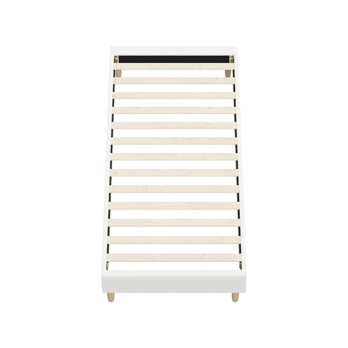 BF-B-COMO-S-SP-WH Oikiture Bed Frame Single Size Bed Base White Boucle
