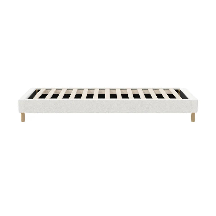 BF-B-COMO-S-SP-WH Oikiture Bed Frame Single Size Bed Base White Boucle