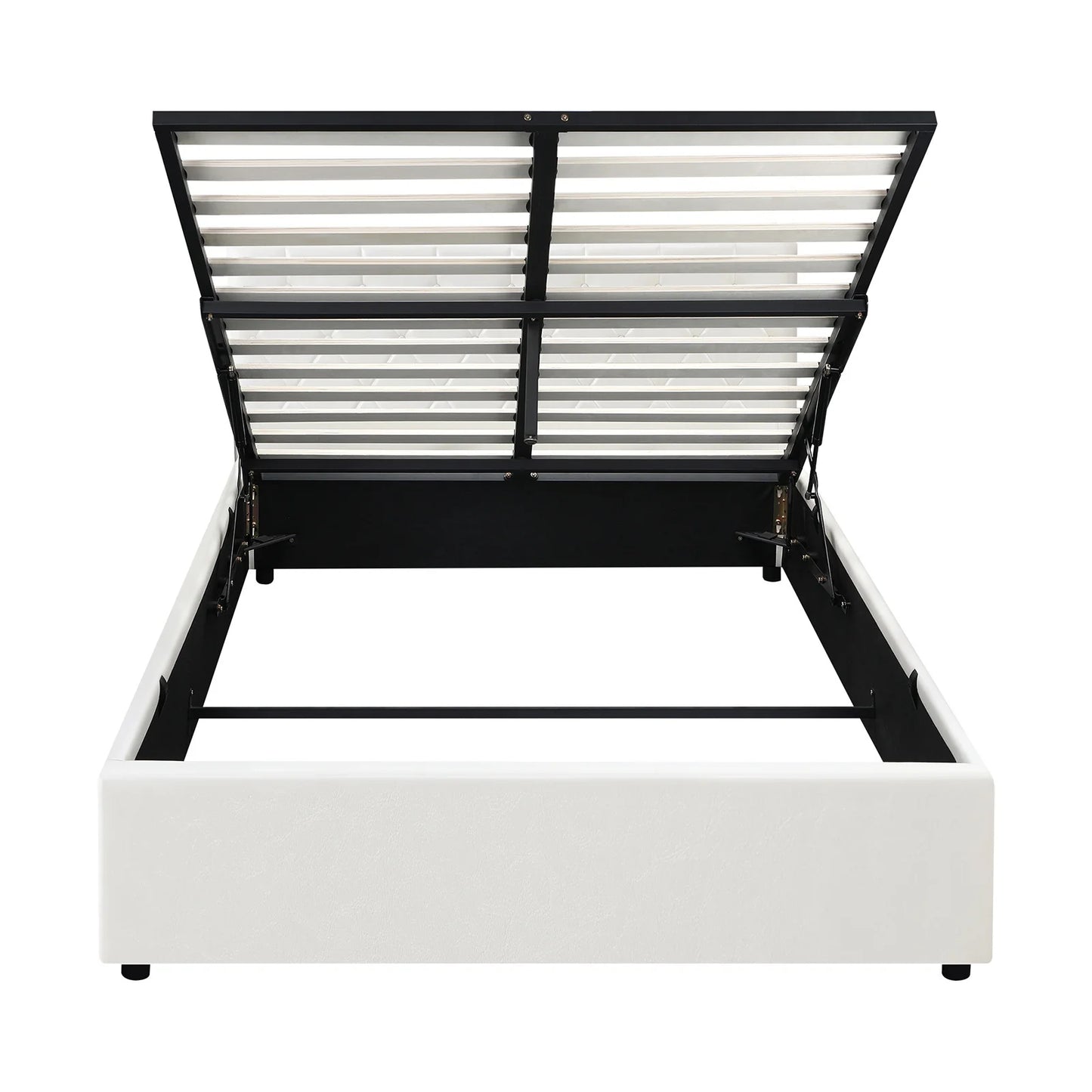 BF-B-COTI-D-WH-ABC Oikiture Bed Frame Double Size Gas Lift Storage Base White Leather COTI