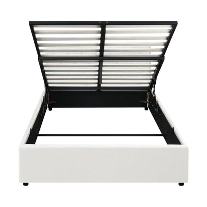 BF-B-COTI-D-WH-ABC Oikiture Bed Frame Double Size Gas Lift Storage Base White Leather COTI