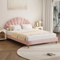 BF-B-ELSA-D-PK-AB Oikiture Bed Frame Queen Size Scallop-Shape Bedhead Pink Velvet