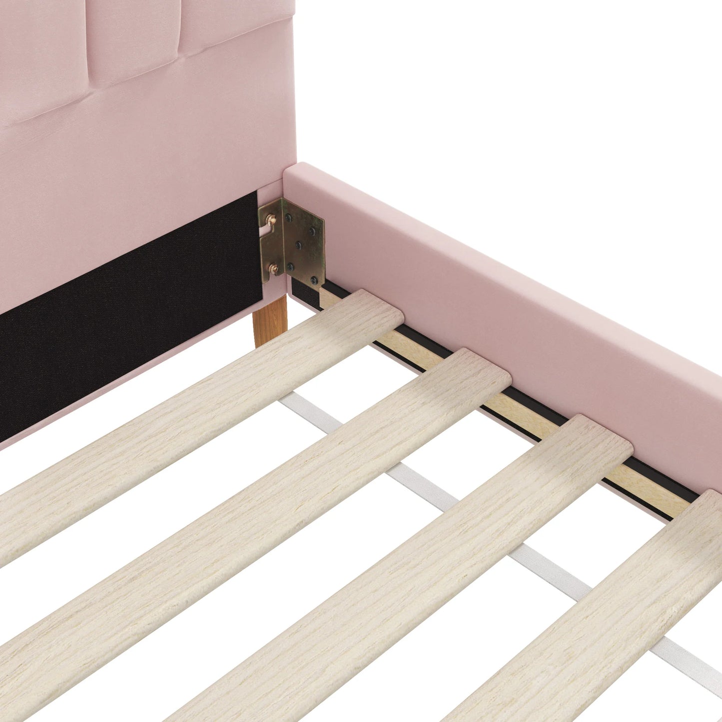 BF-B-ELSA-S-PK-AB Oikiture Bed Frame Single Size Scallop-Shape Bedhead Pink Velvet