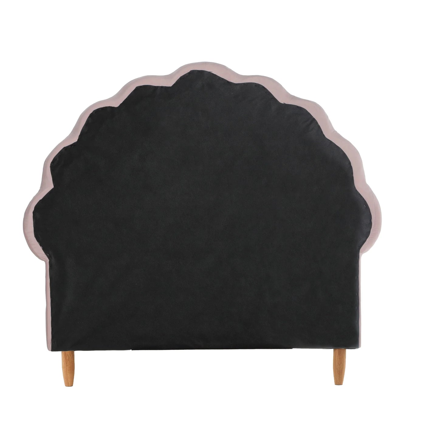 BF-B-ELSA-S-PK-AB Oikiture Bed Frame Single Size Scallop-Shape Bedhead Pink Velvet
