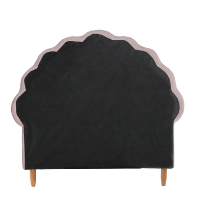 BF-B-ELSA-S-PK-AB Oikiture Bed Frame Single Size Scallop-Shape Bedhead Pink Velvet