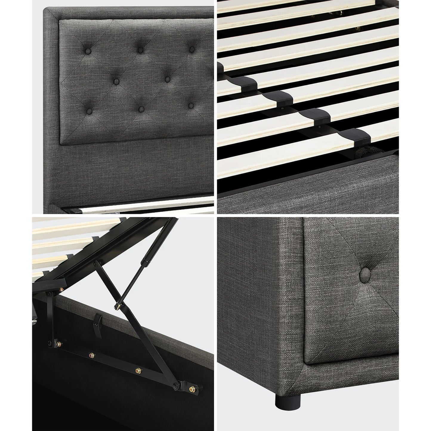 BF-B-ENZO-D-GY-ABC Oikiture Double Bed Frame with Storage Space Gas Lift Grey
