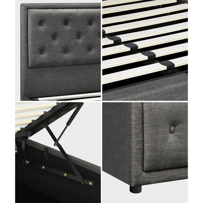 BF-B-ENZO-D-GY-ABC Oikiture Double Bed Frame with Storage Space Gas Lift Grey