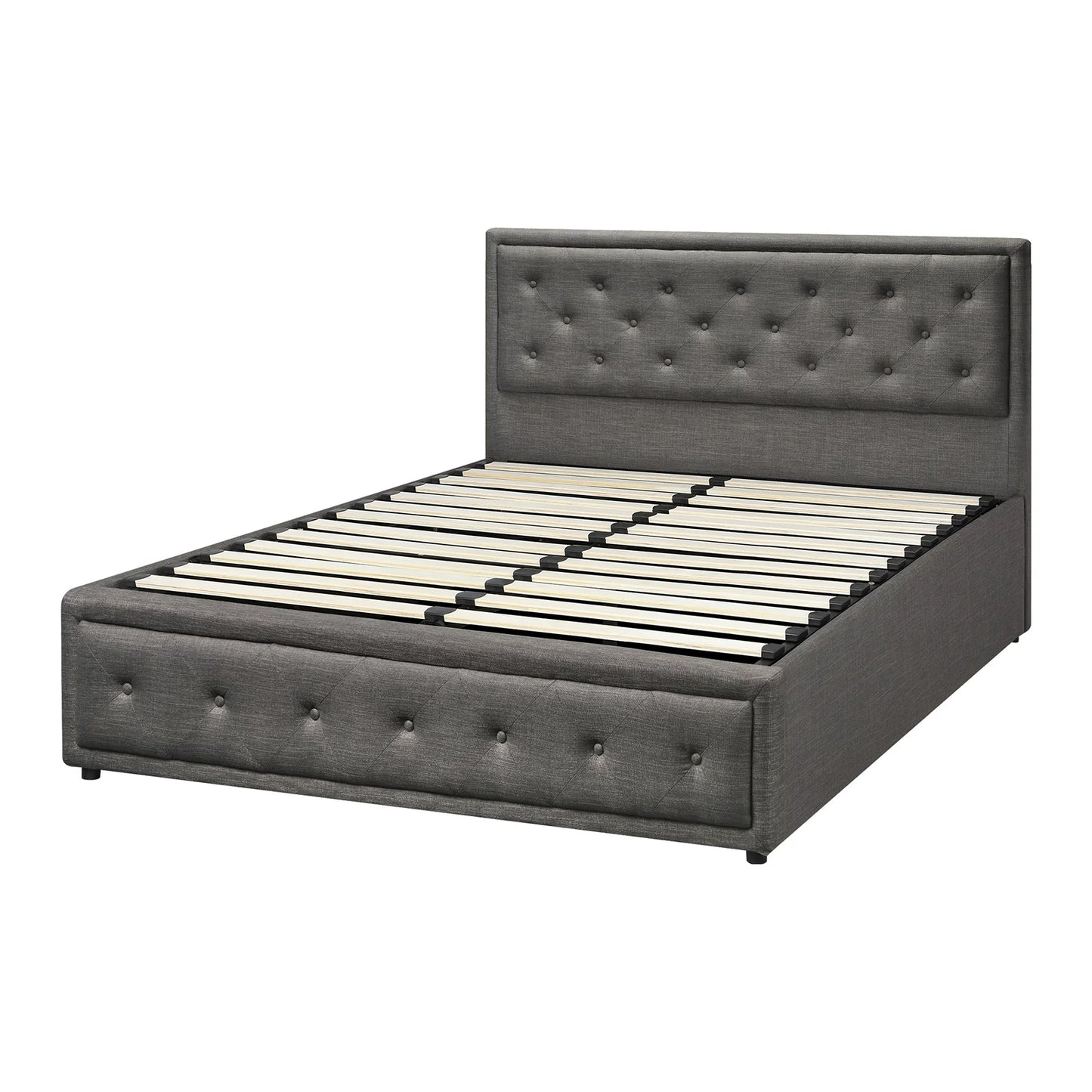 BF-B-ENZO-D-GY-ABC Oikiture Double Bed Frame with Storage Space Gas Lift Grey