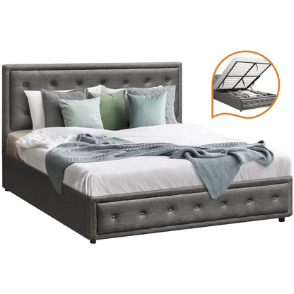 BF-B-ENZO-D-GY-ABC Oikiture Double Bed Frame with Storage Space Gas Lift Grey