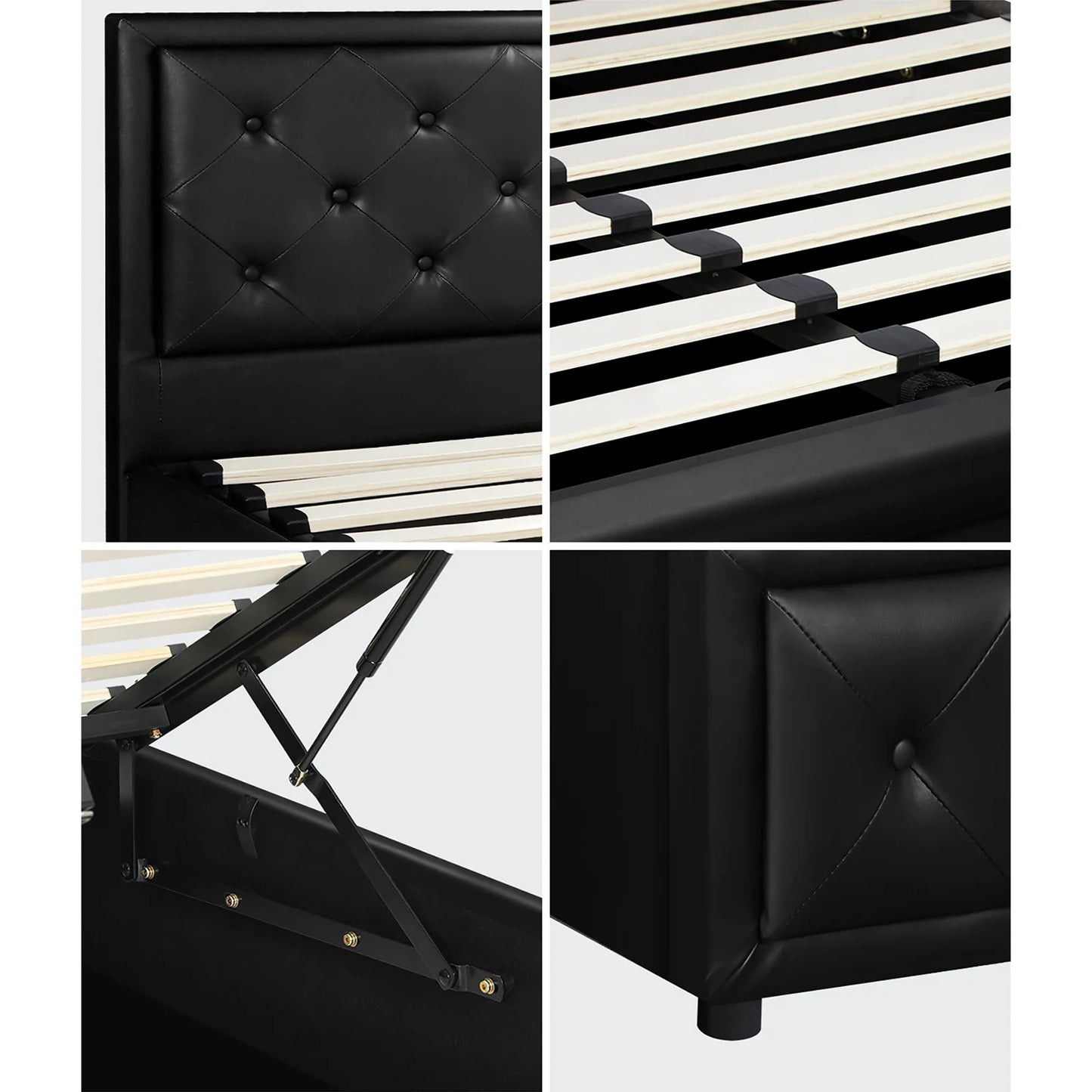 BF-B-ENZO-K-BK-ABC Oikiture King Bed Frame with Storage Space Gas Lift Black