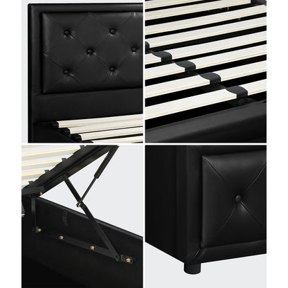 BF-B-ENZO-K-BK-ABC Oikiture King Bed Frame with Storage Space Gas Lift Black