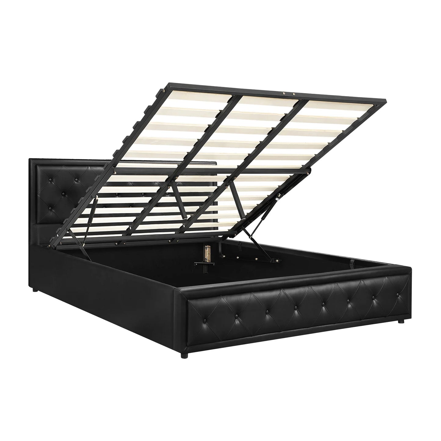 BF-B-ENZO-K-BK-ABC Oikiture King Bed Frame with Storage Space Gas Lift Black