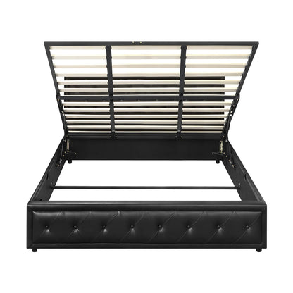 BF-B-ENZO-K-BK-ABC Oikiture King Bed Frame with Storage Space Gas Lift Black