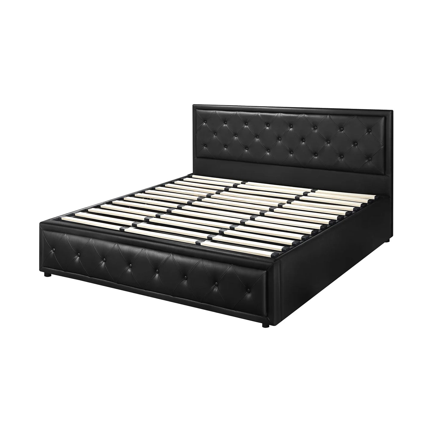 BF-B-ENZO-K-BK-ABC Oikiture King Bed Frame with Storage Space Gas Lift Black
