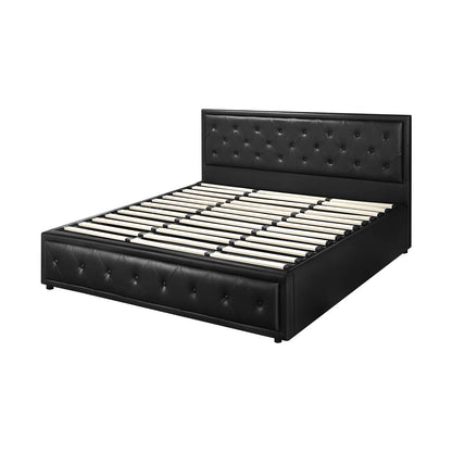BF-B-ENZO-K-BK-ABC Oikiture King Bed Frame with Storage Space Gas Lift Black