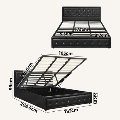 BF-B-ENZO-K-BK-ABC Oikiture King Bed Frame with Storage Space Gas Lift Black