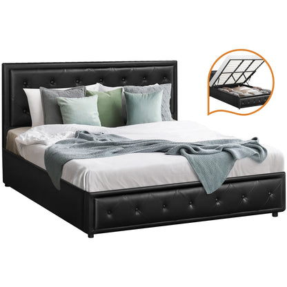 BF-B-ENZO-K-BK-ABC Oikiture King Bed Frame with Storage Space Gas Lift Black