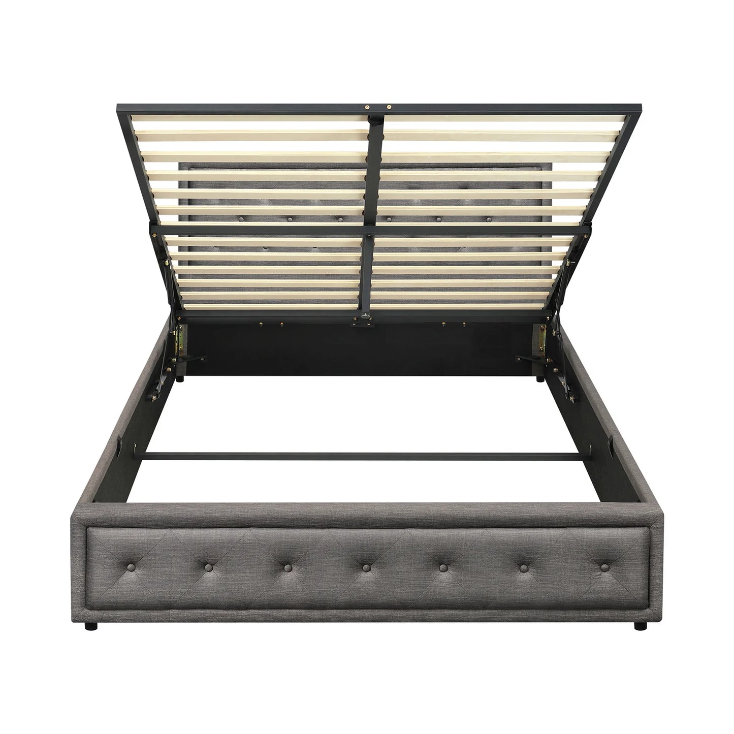 BF-B-ENZO-Q-GY-ABC Oikiture Bed Frame Queen Size Gas Lift Base With Storage Grey Fabric
