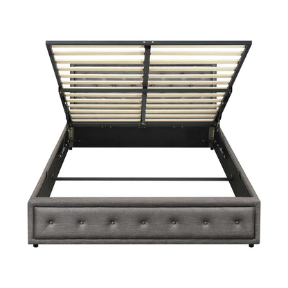 BF-B-ENZO-Q-GY-ABC Oikiture Bed Frame Queen Size Gas Lift Base With Storage Grey Fabric