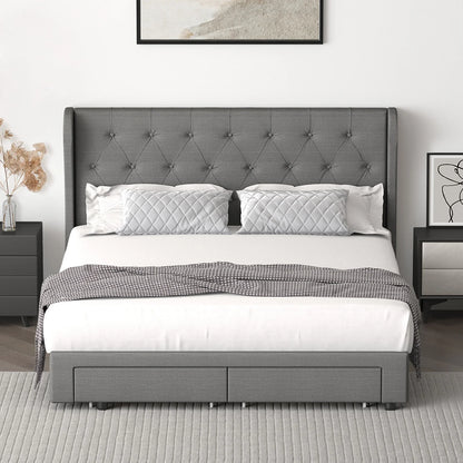 BF-B-HEMI-D-GY-ABCD Oikiture Bed Frame Double Size Base With Storage Drawers