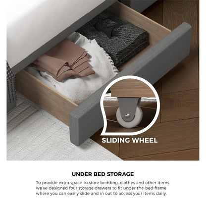 BF-B-HEMI-D-GY-ABCD Oikiture Bed Frame Double Size Base With Storage Drawers