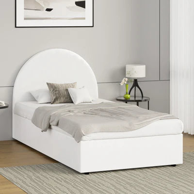 BF-B-JENA-Q-PU-WH-ABC Oikiture Bed Frame Queen Size With Gas Lift Storage Base PU Leather White