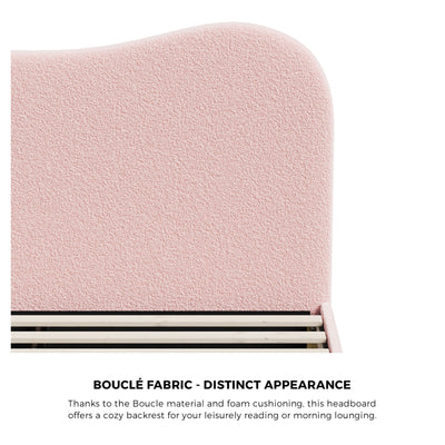 BF-B-KLAO-D-SP-PK-AB Oikiture Bed Frame Double Size Pink Boucle Cloud Shape
