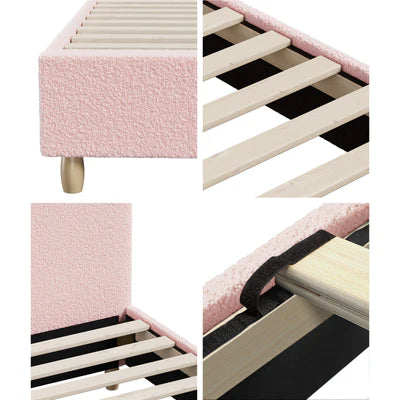 BF-B-KLAO-D-SP-PK-AB Oikiture Bed Frame Double Size Pink Boucle Cloud Shape