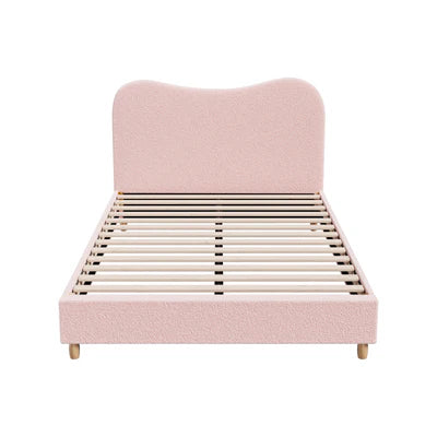 BF-B-KLAO-D-SP-PK-AB Oikiture Bed Frame Double Size Pink Boucle Cloud Shape