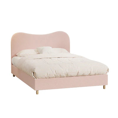 BF-B-KLAO-D-SP-PK-AB Oikiture Bed Frame Double Size Pink Boucle Cloud Shape