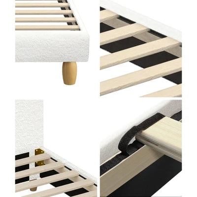 BF-B-KLAO-Q-SP-PK-AB Oikiture Bed Frame Queen Size Pink Boucle Cloud Shape