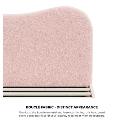 BF-B-KLAO-Q-SP-PK-AB Oikiture Bed Frame Queen Size Pink Boucle Cloud Shape