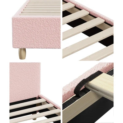 BF-B-KLAO-Q-SP-PK-AB Oikiture Bed Frame Queen Size Pink Boucle Cloud Shape