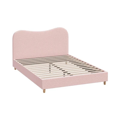 BF-B-KLAO-Q-SP-PK-AB Oikiture Bed Frame Queen Size Pink Boucle Cloud Shape