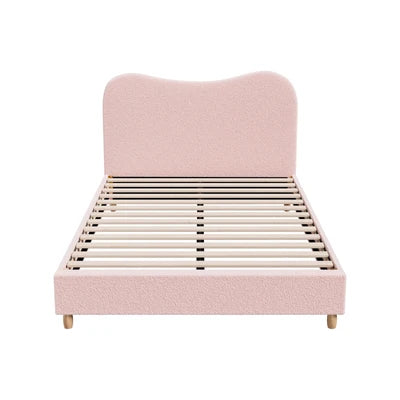 BF-B-KLAO-Q-SP-PK-AB Oikiture Bed Frame Queen Size Pink Boucle Cloud Shape