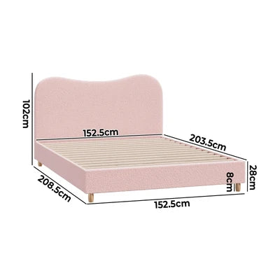 BF-B-KLAO-Q-SP-PK-AB Oikiture Bed Frame Queen Size Pink Boucle Cloud Shape