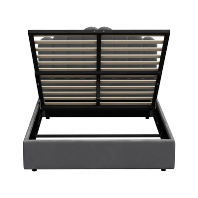 BF-B-KLON-Q-GY-ABC Oikiture Bed Frame Queen Size Gas Lift Bed Base With Storage Velvet KLON