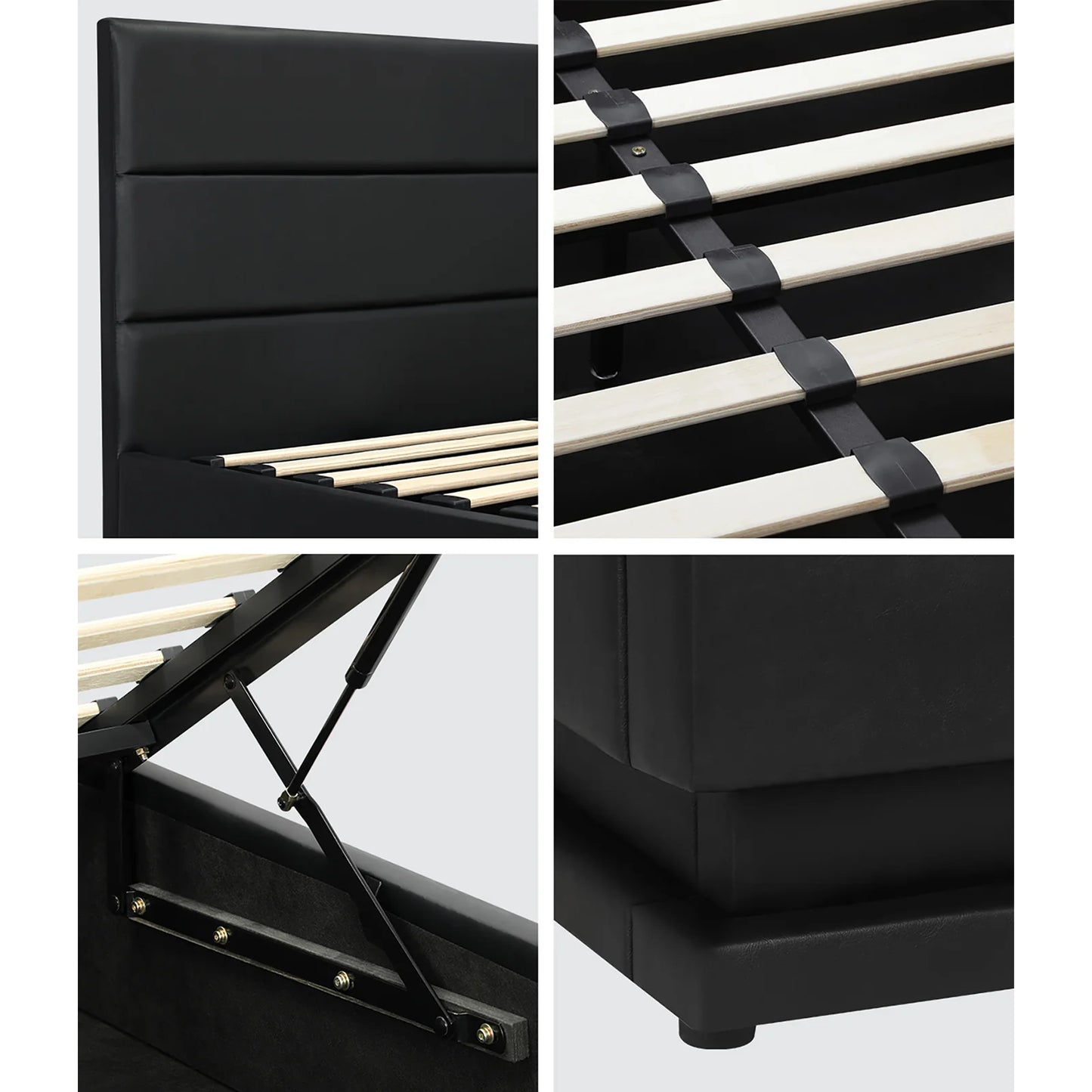 BF-B-LAYZ-D-BK-ABC Oikiture Double Bed Frame Gas Lift RBG Storage Space Black
