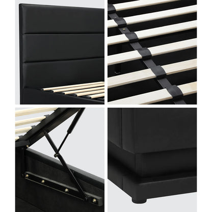 BF-B-LAYZ-D-BK-ABC Oikiture Double Bed Frame Gas Lift RBG Storage Space Black