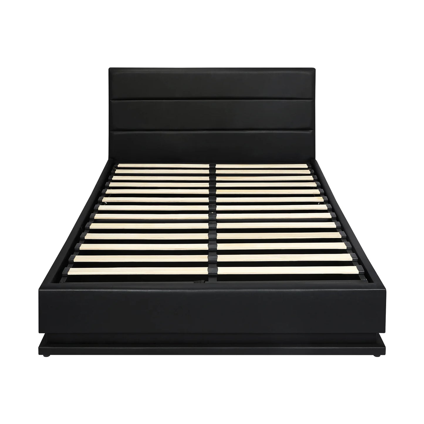 BF-B-LAYZ-D-BK-ABC Oikiture Double Bed Frame Gas Lift RBG Storage Space Black