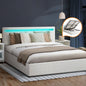 BF-B-MARC-Q-WH-ABC Oikiture Bed Frame Queen Size RGB LED Gas Lift Storage Base White