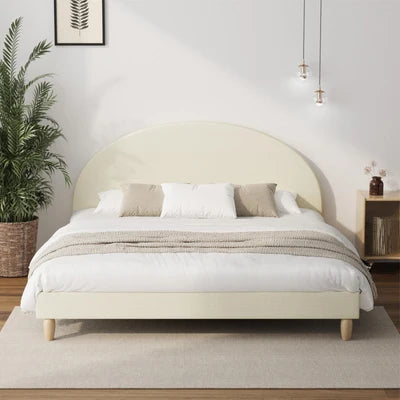 BF-B-MUNA-K-BG-AB Oikiture Bed Frame King Size Arched Beds Platform Beige Fabric