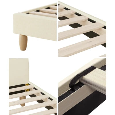 BF-B-MUNA-K-BG-AB Oikiture Bed Frame King Size Arched Beds Platform Beige Fabric