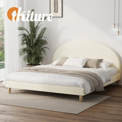 BF-B-MUNA-K-BG-AB Oikiture Bed Frame King Size Arched Beds Platform Beige Fabric