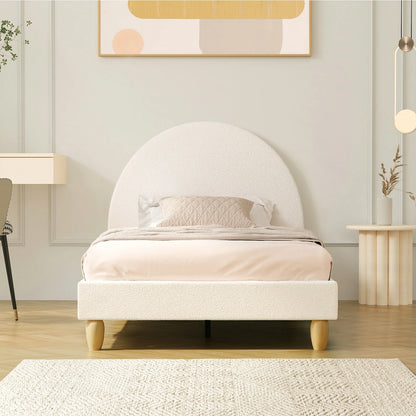 BF-B-MUNA-KS-SP-WH-AB King Single Sized Boucle Fabric Arched Platform Bed Frame