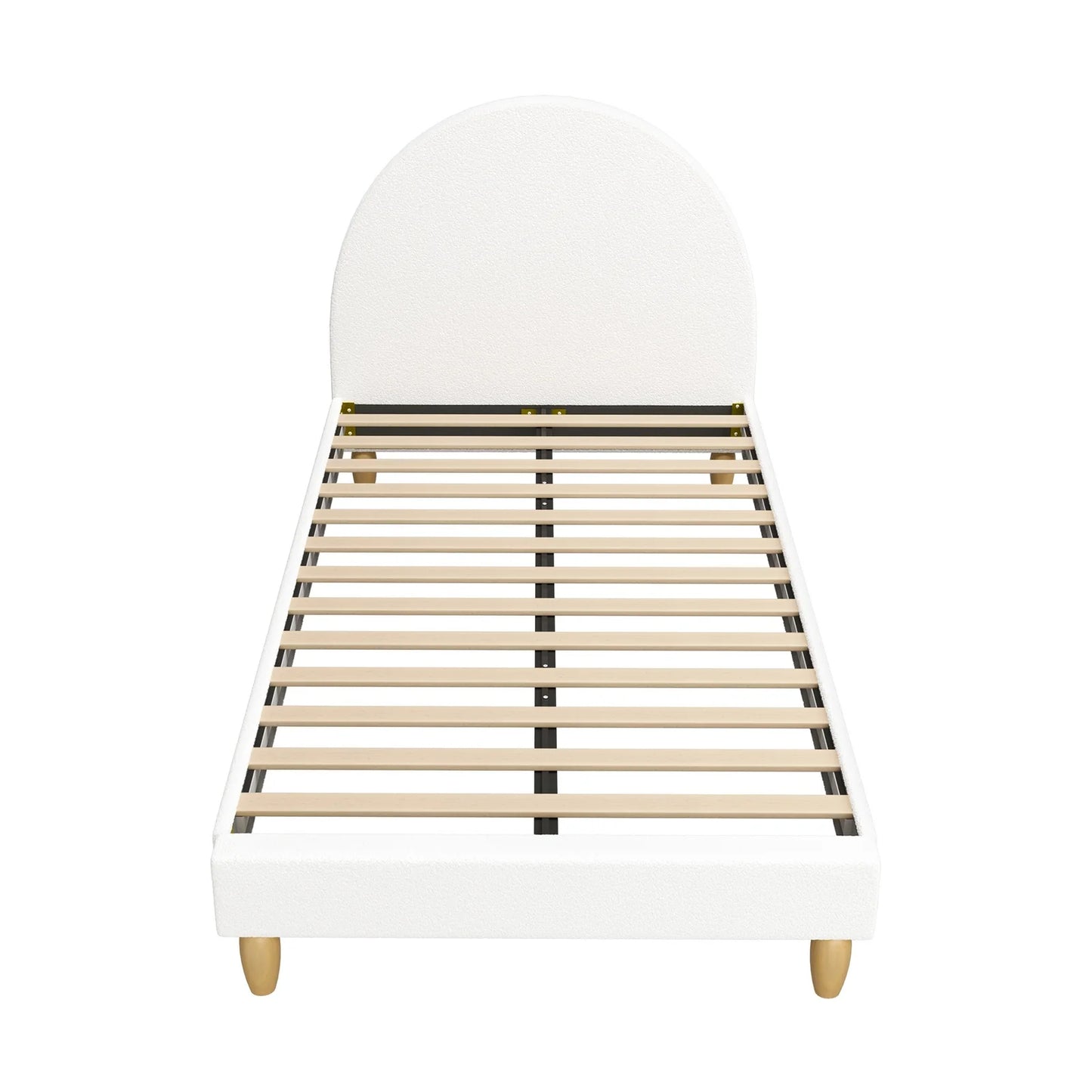 BF-B-MUNA-KS-SP-WH-AB King Single Sized Boucle Fabric Arched Platform Bed Frame