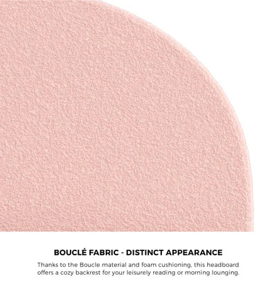 BF-B-MUNA-S-SP-PK-AB Oikiture Bed Frame Single Size Bed Platform Arched Bedhead Pink Boucle