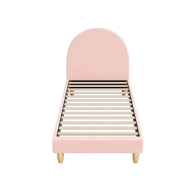 BF-B-MUNA-S-SP-PK-AB Oikiture Bed Frame Single Size Bed Platform Arched Bedhead Pink Boucle