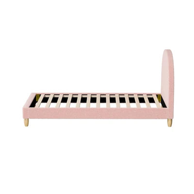 BF-B-MUNA-S-SP-PK-AB Oikiture Bed Frame Single Size Bed Platform Arched Bedhead Pink Boucle